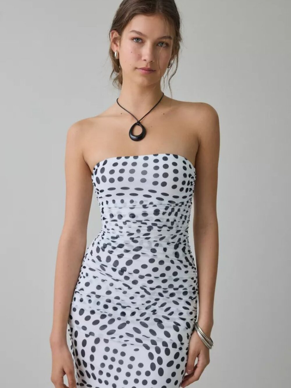 Anrthropologie AFRM Marlo White Black Polka Dot Strapless Mesh Maxii Dress S NWT - Picture 2 of 13